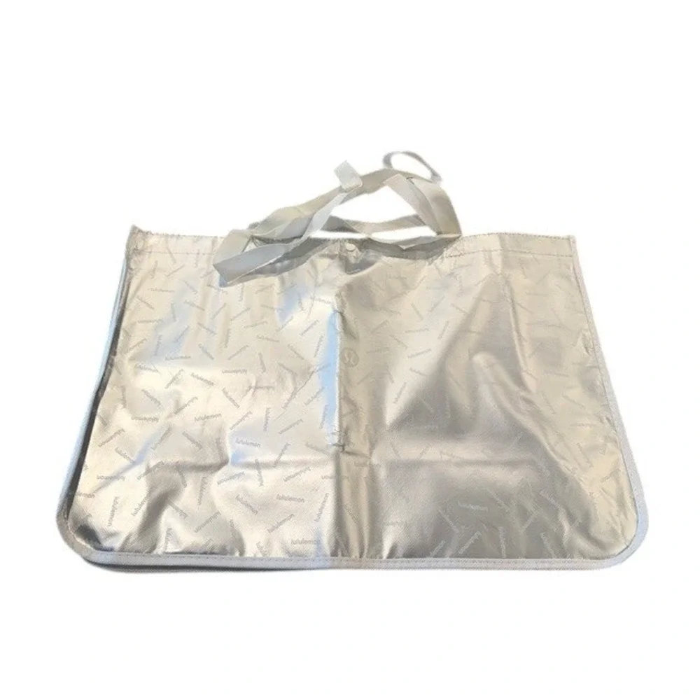 Lululemon‎ Reusable XL Shopping Tote Bag Large Metallic Silver Logo Shopper New